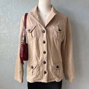 Coldwater Creek Quilted Tan Jacket Coat Button Front Pockets Womens PS